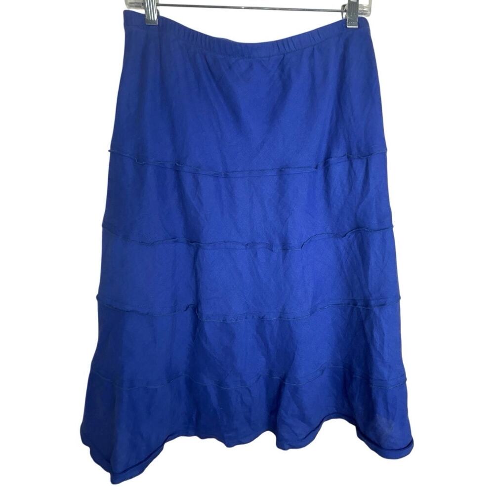 Soft Surroundings Blue Tiered Midi Skirt Elastic Waist Medium
